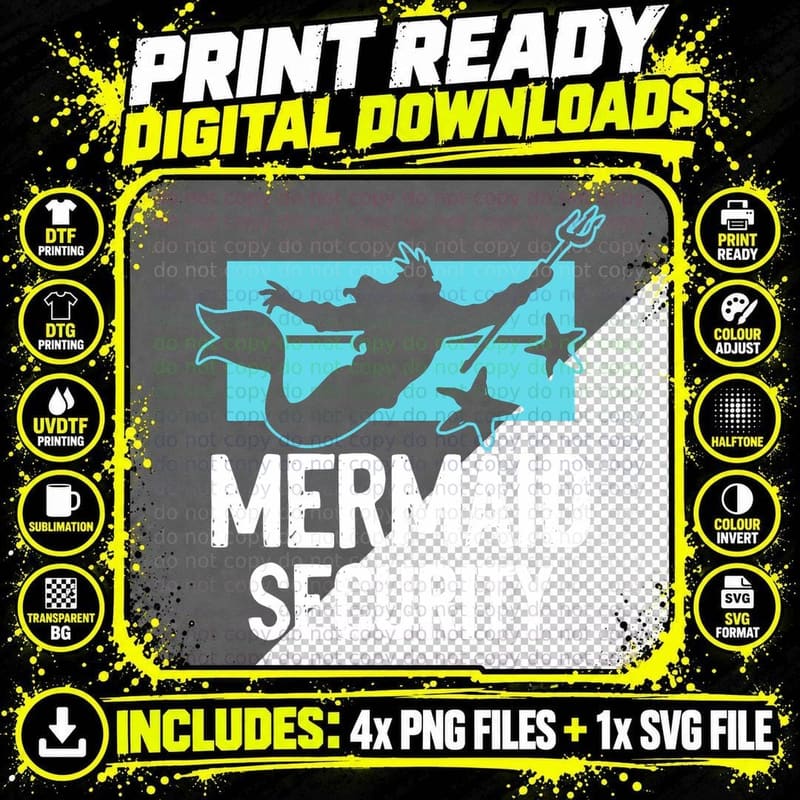 Mermaid Security - Merman Mermaid Party Swimming Sea Png SVG Digital Bundle