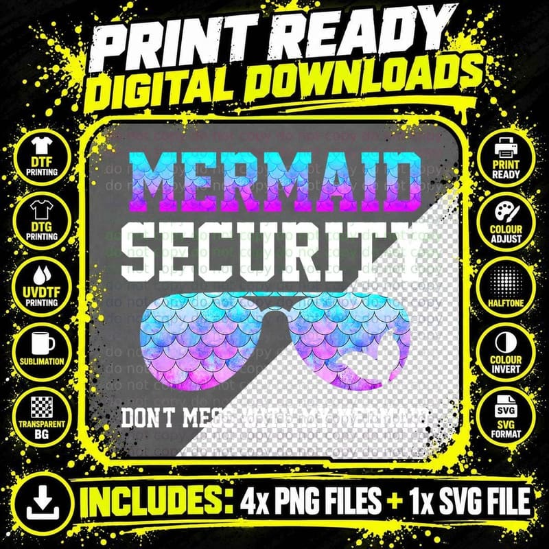 Mermaid Security T-Shirt, Mermaid Scale Print Png SVG Digital Bundle