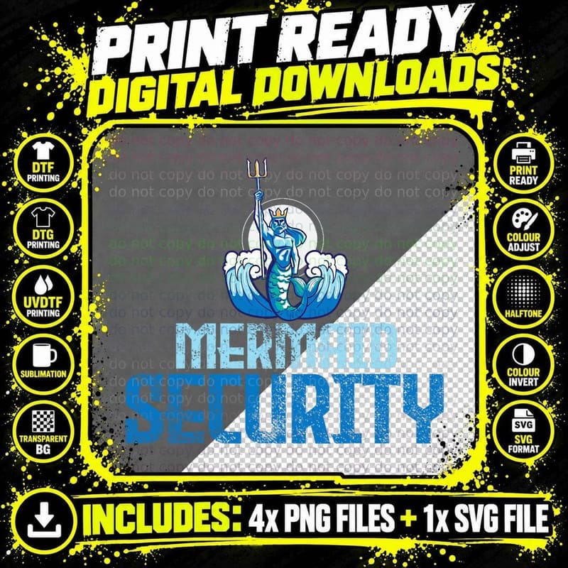 Mermaid Security Trident T-Shirt, Nautical Fantasy Png SVG Digital Bundle