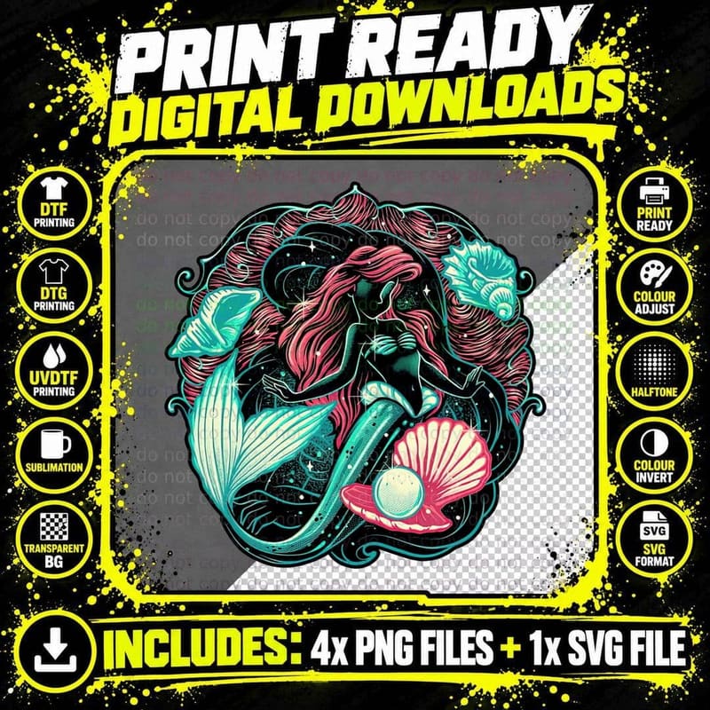 Mermaid Under the Sea T-Shirt, Fantasy Art Tee Png SVG Digital Bundle