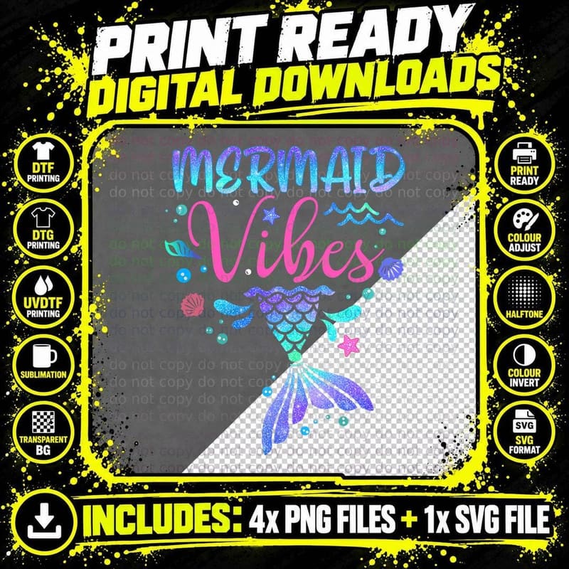 Mermaid Vibes Party Mermaid Tail Matching Family Squad Png SVG Digital Bundle