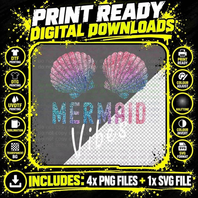 Mermaid Vibes Seashell Bra Sea Shell Party Costume Png SVG Digital Bundle