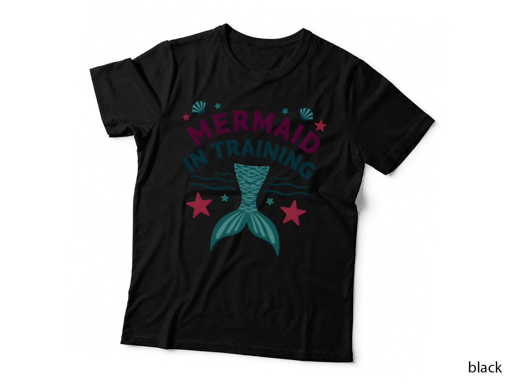 Mermaid in Training Striped Tail Seashells Starfish T-Shirt