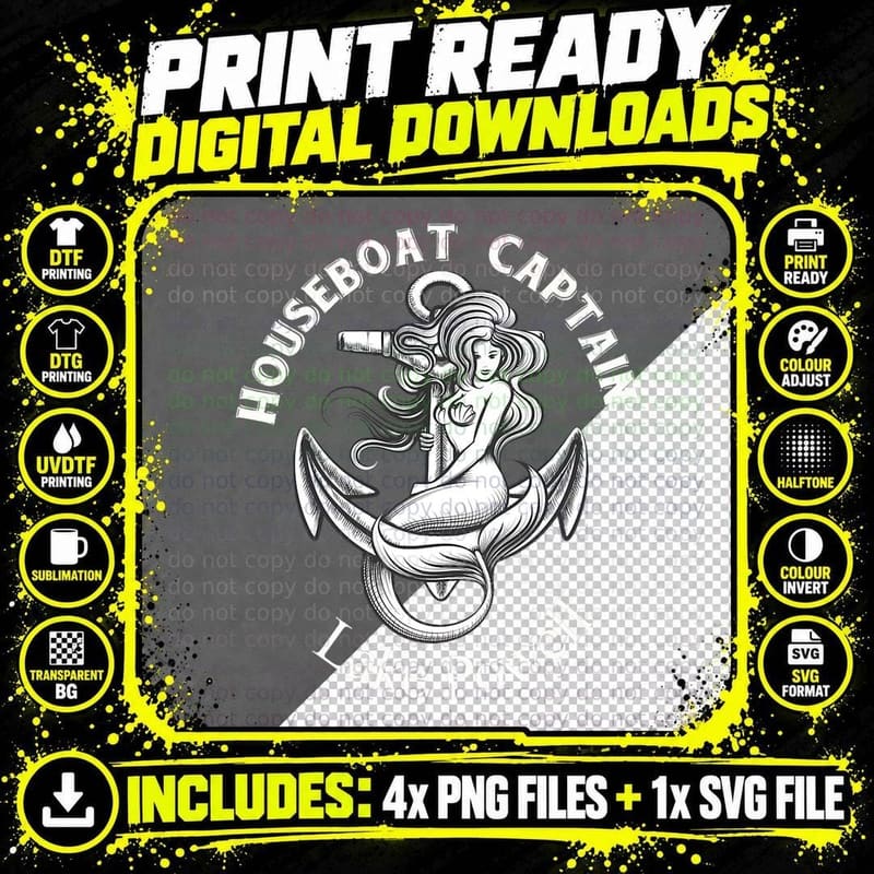 Mermaid on Anchor T-Shirt, Nautical Fantasy Png SVG Digital Bundle