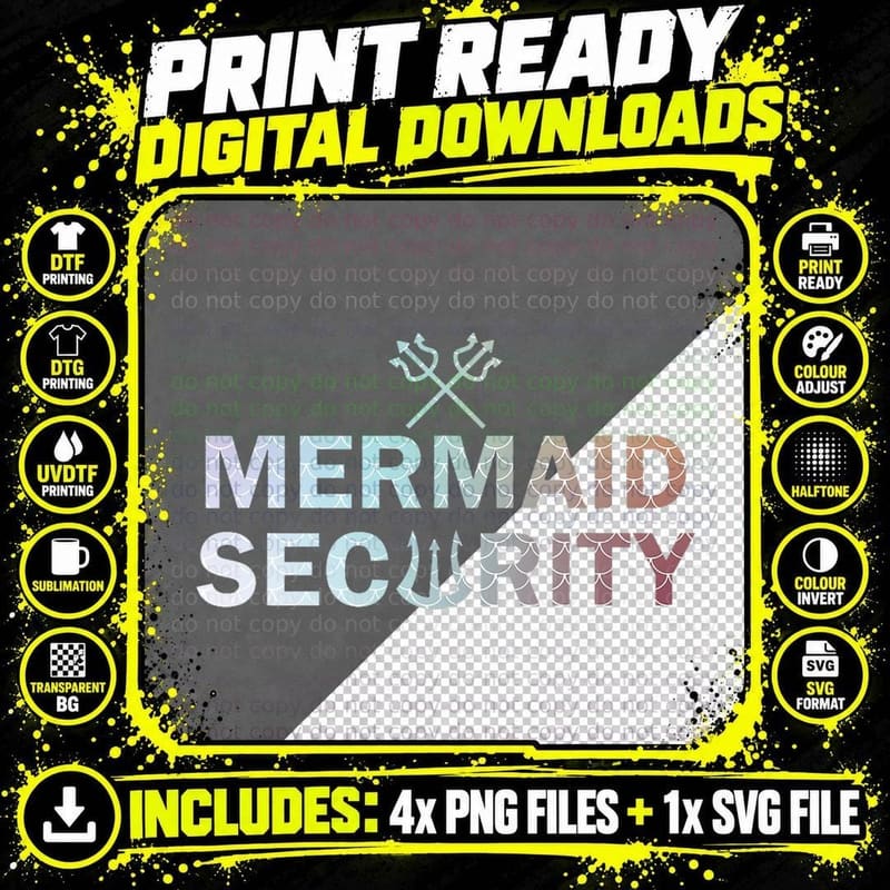 Merman Mermaid Security T-Shirt, Mermaid Style Png SVG Digital Bundle