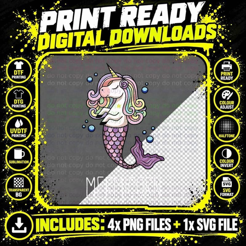 Mermicorn Unicorn T-Shirt, Mermaid Fantasy, Fashion Png SVG Digital Bundle