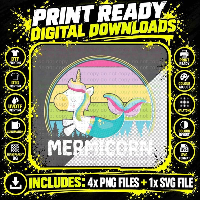 Mermicorn Unicorn and Mermaid Rainbow T-Shirt Png SVG Digital Bundle