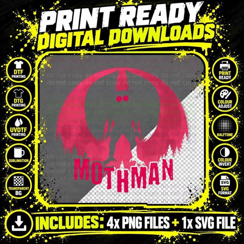 Mothman Creature Full Moonlight! Cool Cryptid for Men Png SVG Digital Bundle