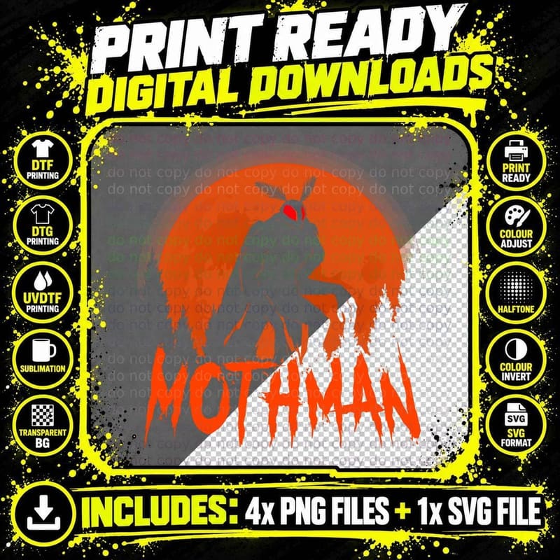 Mothman Cryptid Creature T-Shirt Png SVG Digital Bundle