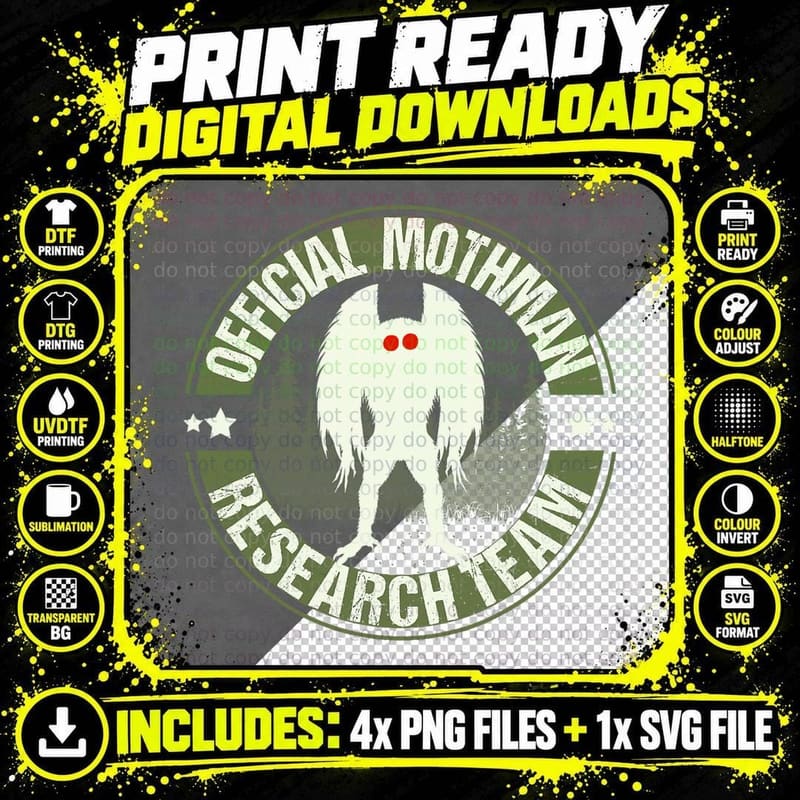 Mothman Research Team! Cool Cryptid Men Women Search Png SVG Digital Bundle
