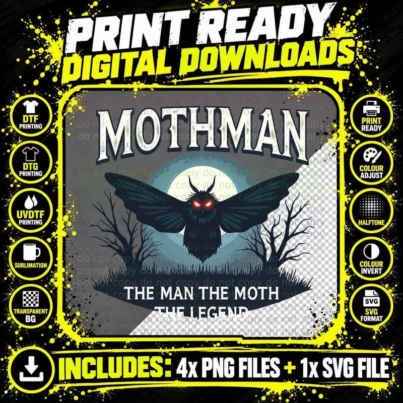 Mothman Shirts, Man Moth Legend, Cryptid Creature T-Shirt Png SVG Digital Bundle