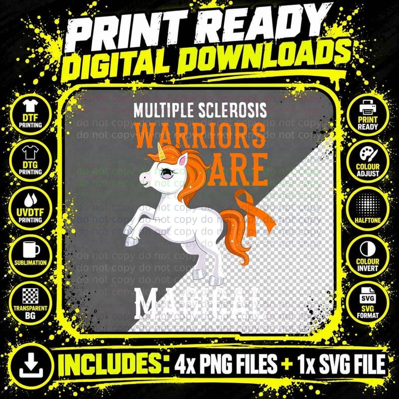 Multiple Sclerosis Warriors Are Magical Unicorn MS Png SVG Digital Bundle