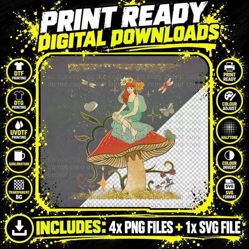 Mystical Enchantment Mushroom Fairy T-Shirt Png SVG Digital Bundle