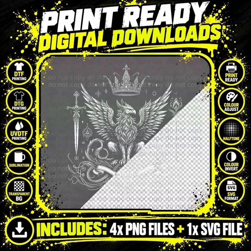 Mythical Griffin Crest Fantasy Heraldry Art T-Shirt Png SVG Digital Bundle
