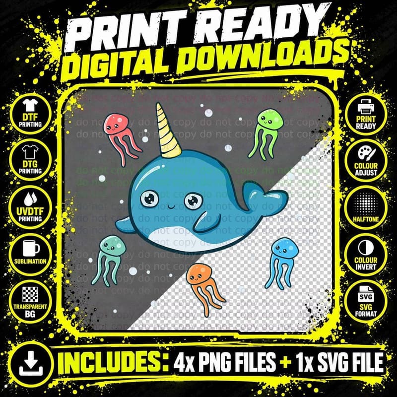 Narwhal Jelly Fish Shirt Unicorn of the Sea Jellyfish PJ Png SVG Digital Bundle