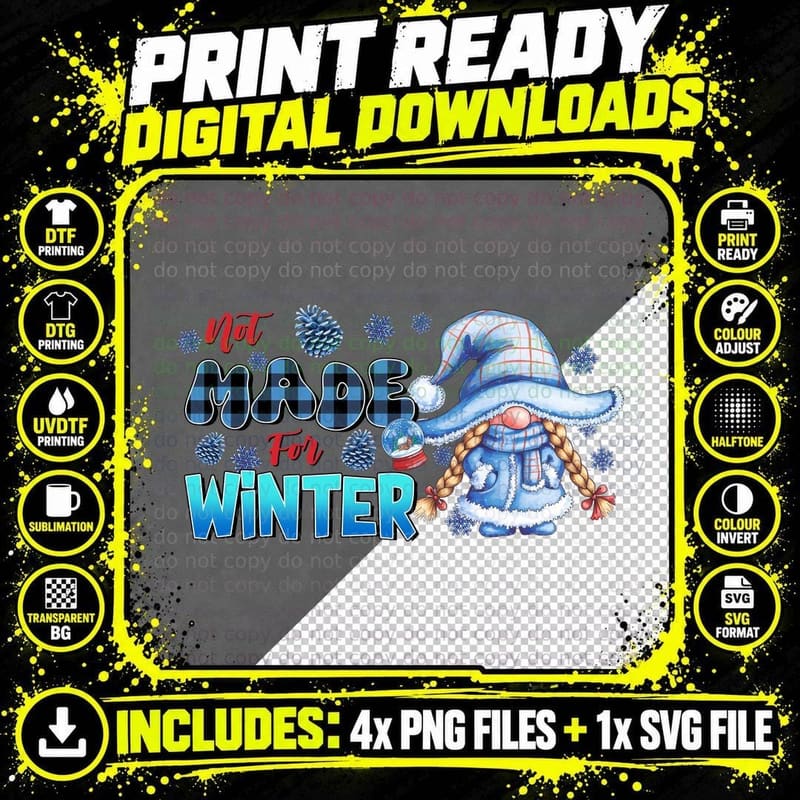 Not Made for Winter T-Shirt, Winter Gnome in Snowy Hat Png SVG Digital Bundle