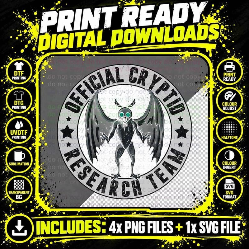 Official Cryptid Research Team Logo Mothman Png SVG Digital Bundle