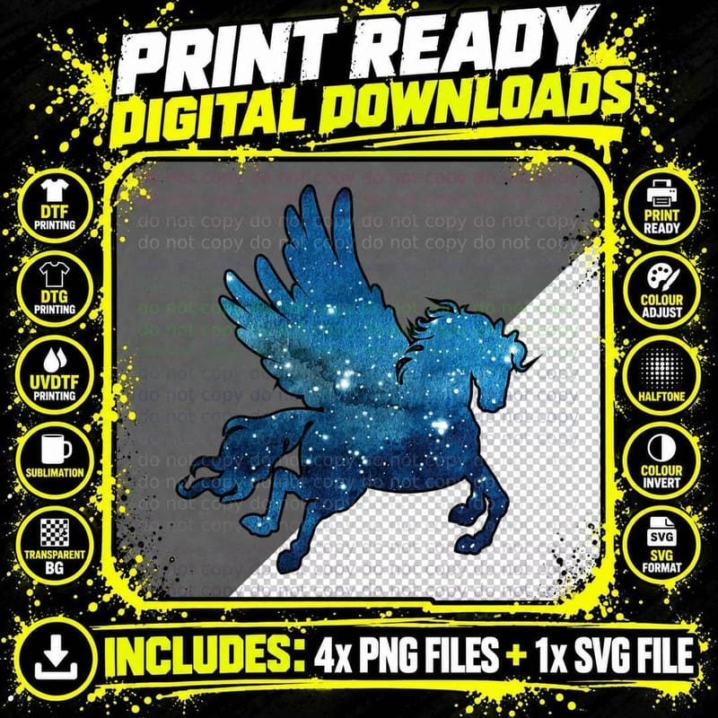 Pegasus Unicorn Alicorn Watercolor Space T-Shirt Png SVG Digital Bundle