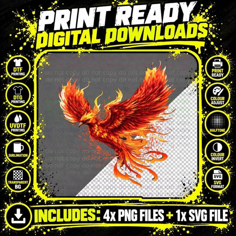 Phoenix Firebird Majestic Power Animal T-Shirt Png SVG Digital Bundle