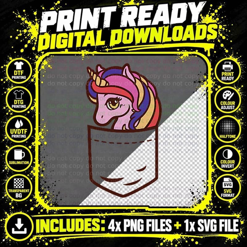 Pocket Unicorn Cute Magical Animal Women Girls Squad Png SVG Digital Bundle