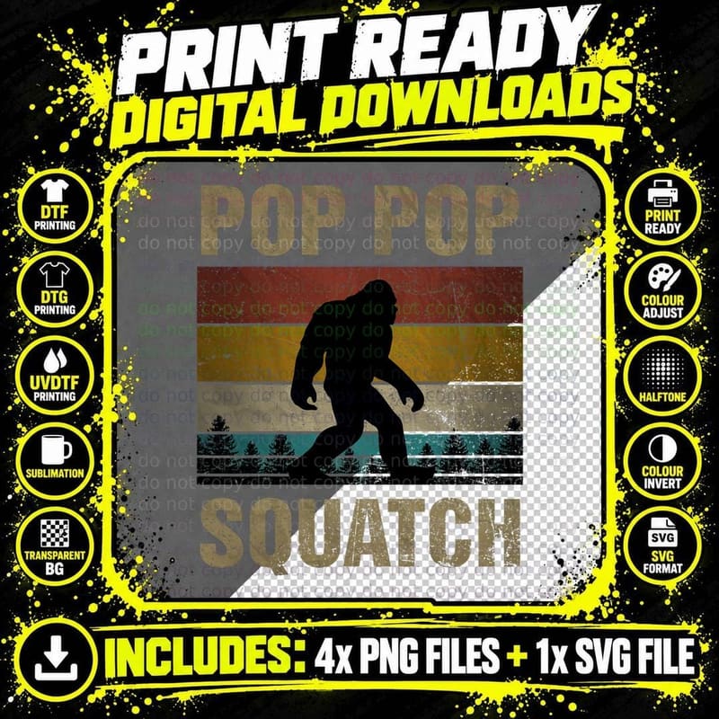 Pop Squatch Bigfoot Pop Sasquatch Yeti Family T-Shirt Png SVG Digital Bundle