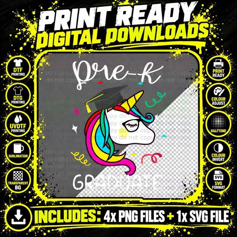 Pre K Graduate Unicorn T-Shirt, Graduation Party Png SVG Digital Bundle