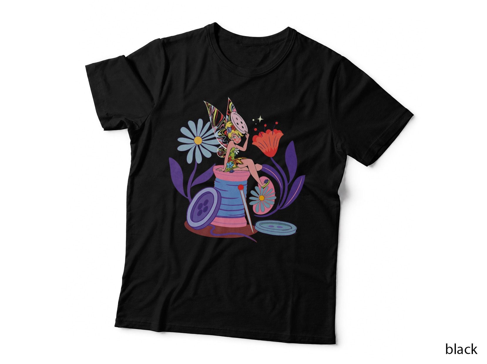 Princess Tinker Bell Fairy Buttons and Thread T-Shirt