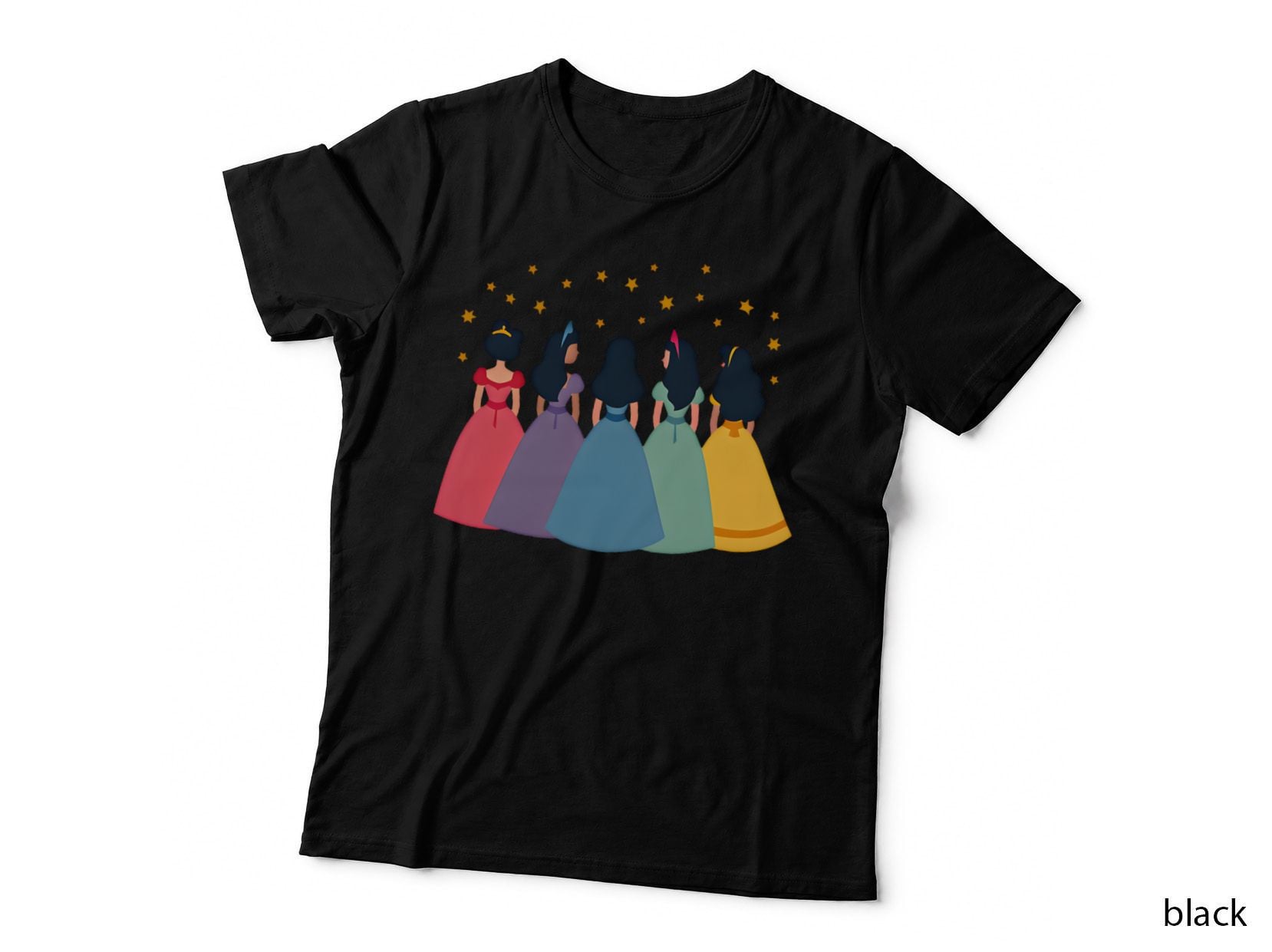 Princesses Whimsical Silhouette Fairy Tale Cartoon Girls Trip Magic Art T-Shirt