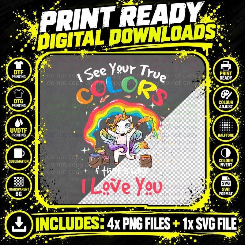 Rainbow Unicorn T-Shirt, Whimsical Art Png SVG Digital Bundle