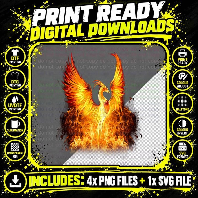 Rising Phoenix Fire Fenix T-Shirt Png SVG Digital Bundle