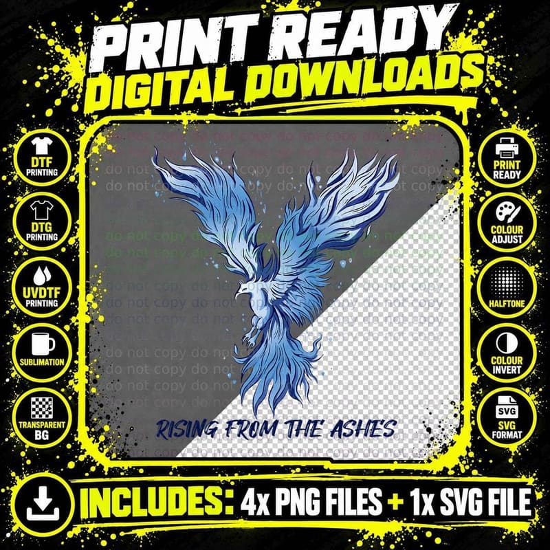 Rising from Ashes Phoenix Firebird Fantasy T-Shirt Png SVG Digital Bundle