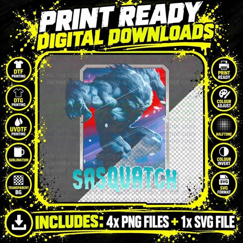 Sasquatch Cyan Blue Frozen Ice Beast T-Shirt Png SVG Digital Bundle
