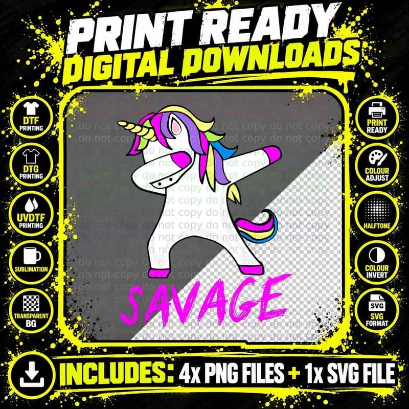 Savage Unicorn for Youth Adult Women Girls T-Shirt Png SVG Digital Bundle