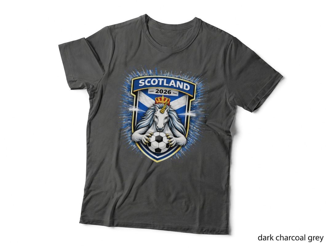 Scotland 2026 Crowned Unicorn Mascot Shield Crest Saltire Splatter T-Shirt