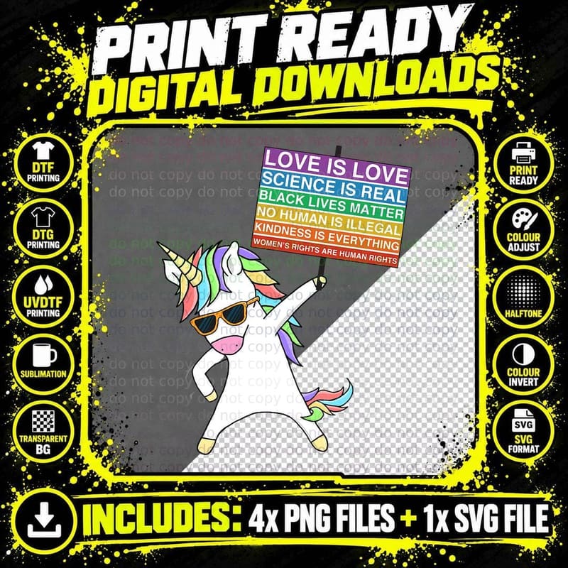 Social Justice Unicorn Protest Equality Egalitarian Png SVG Digital Bundle