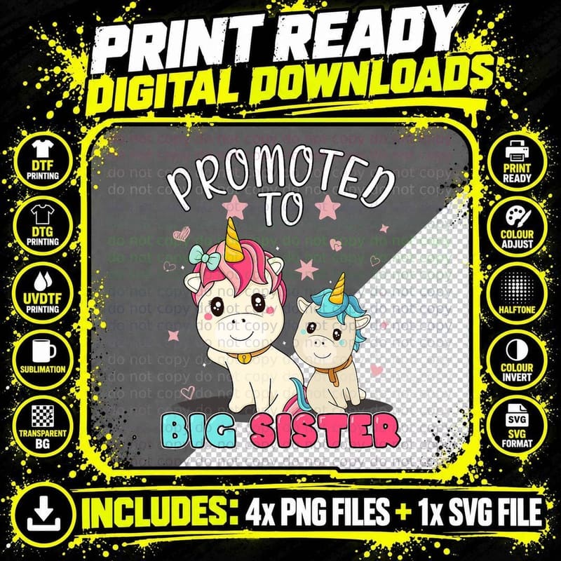 Soon to Big Sister Unicorn to Be a Big Sister T-Shirt Png SVG Digital Bundle