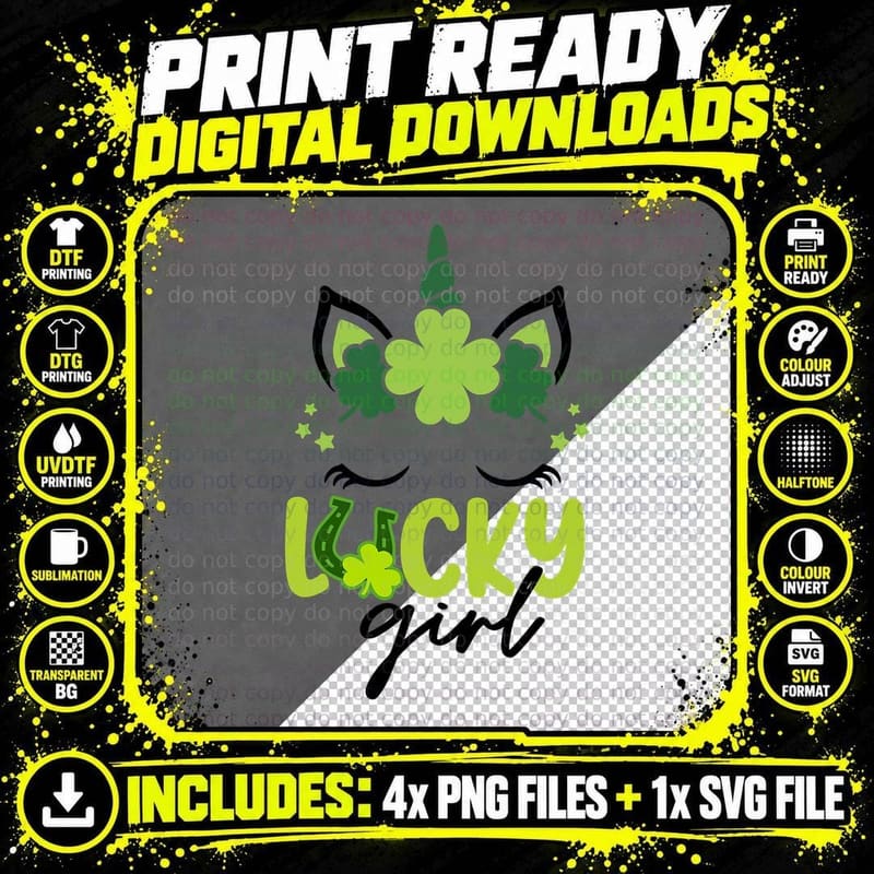 St. Saint Patrick's Day Irish Unicorn Face Shamrocks Png SVG Digital Bundle