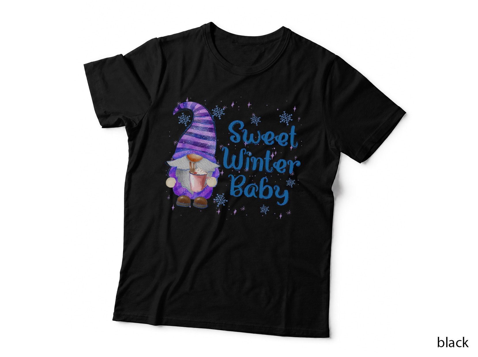 Sweet Winter Baby Winter T-Shirt, Purple Striped Gnome Holding Hot Graphic Tee