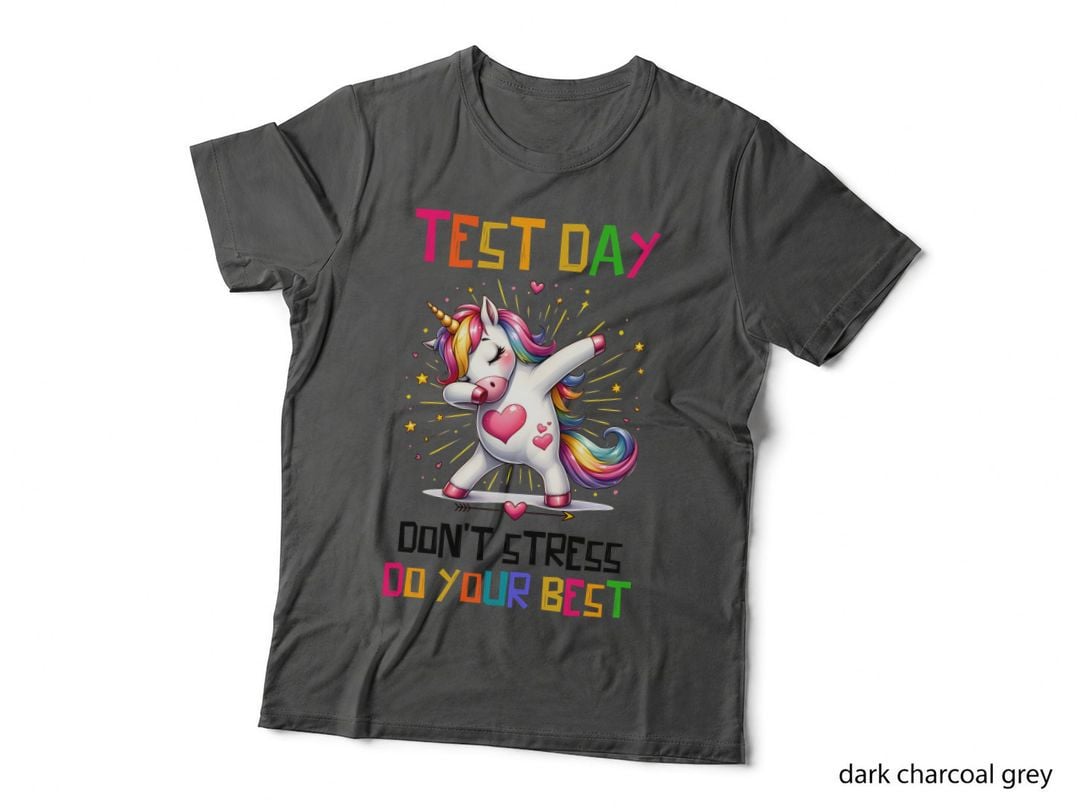 Test Day Don't Stress Do Your Best T-Shirt, Dabbing Unicorn with Hearts Graphic