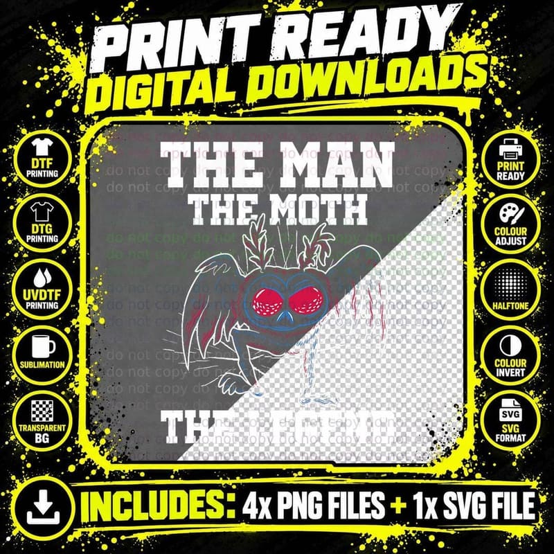 The Man the Moth the Legend Cryptid Cryptozoology Png SVG Digital Bundle