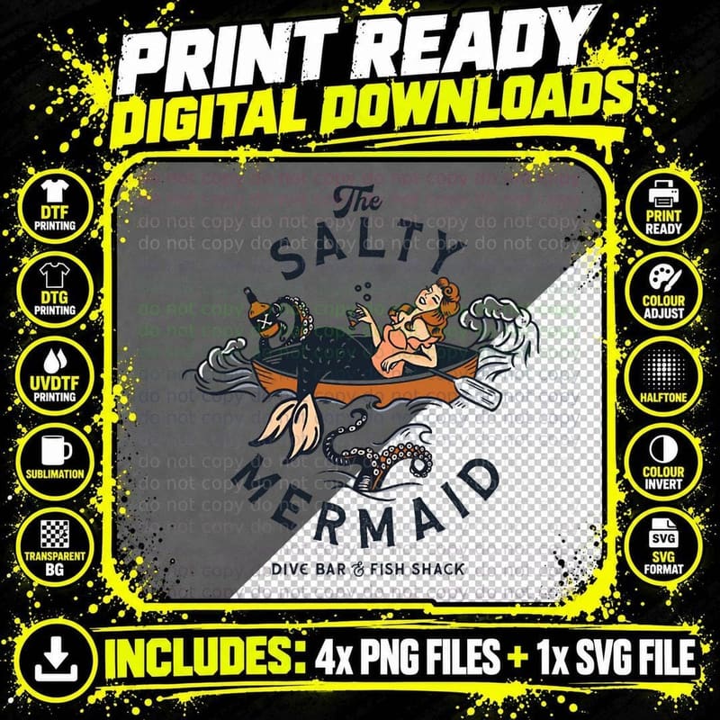 The Salty Mermaid Dive Bar & Fish Shack T-Shirt Png SVG Digital Bundle