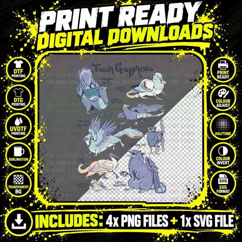 Trash Gryphons Magpie Skunk Pigeon Rat Chimera Tee Png SVG Digital Bundle