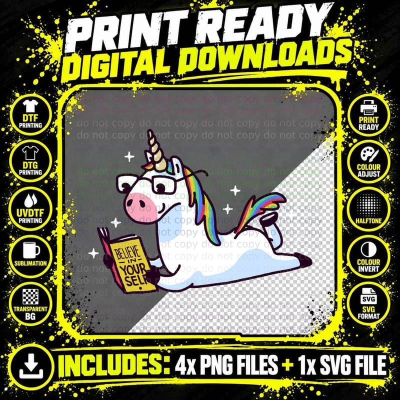 Unicorn Believe in Yourself Magically Fabulous II T-Shirt Png SVG Digital Bundle