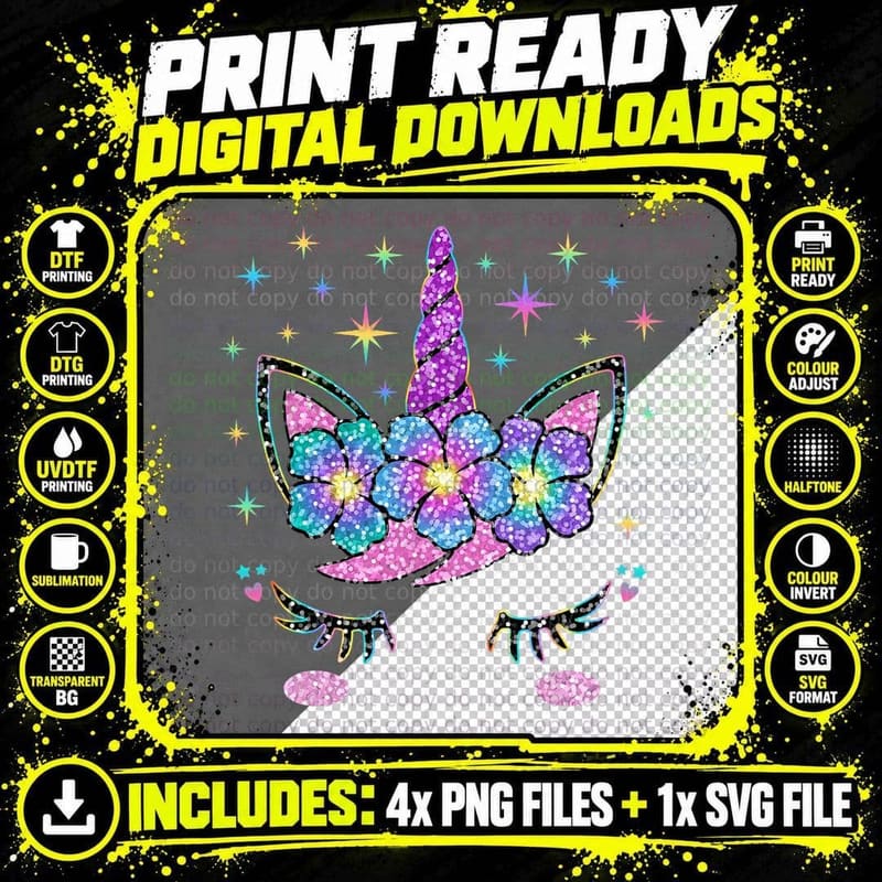Unicorn Costume Rainbow Face Girls T-Shirt Png SVG Digital Bundle