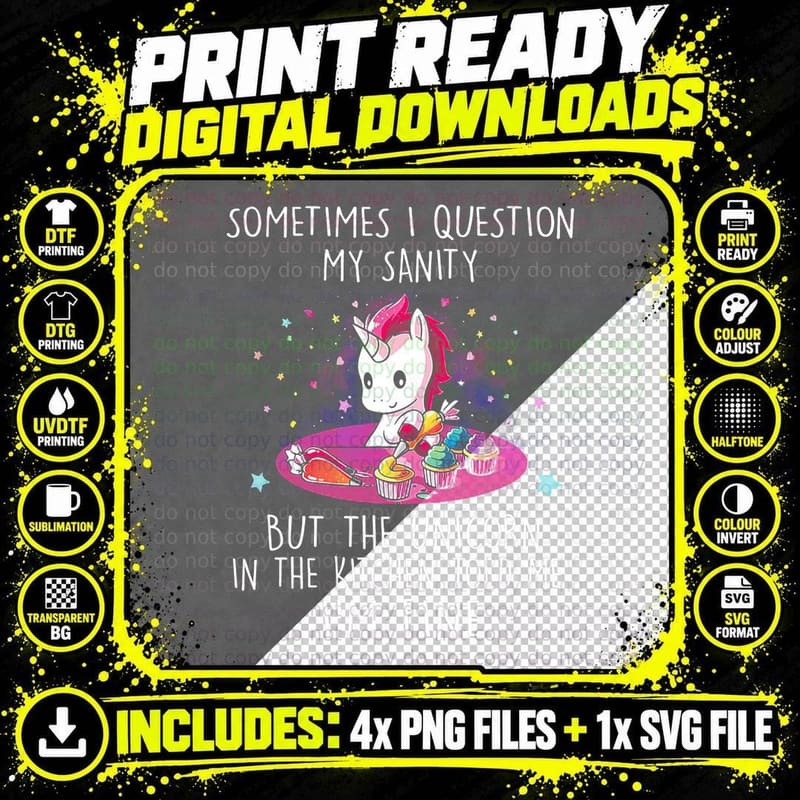 Unicorn Cupcake T-Shirt, Quirky Kitchen Art Png SVG Digital Bundle