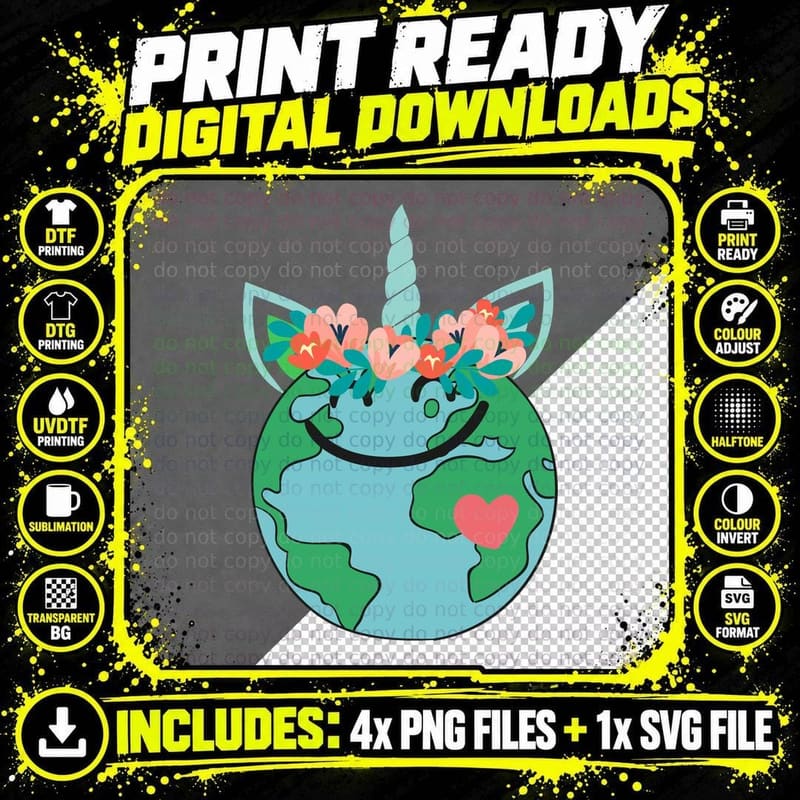 Unicorn Earth T-Shirt, Earth Day Apparel Png SVG Digital Bundle