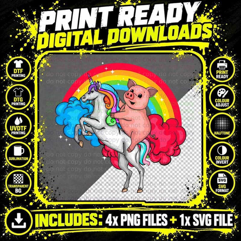 Unicorn Lover Girls Pig Lover Kids Rainbow Unicorn Png SVG Digital Bundle