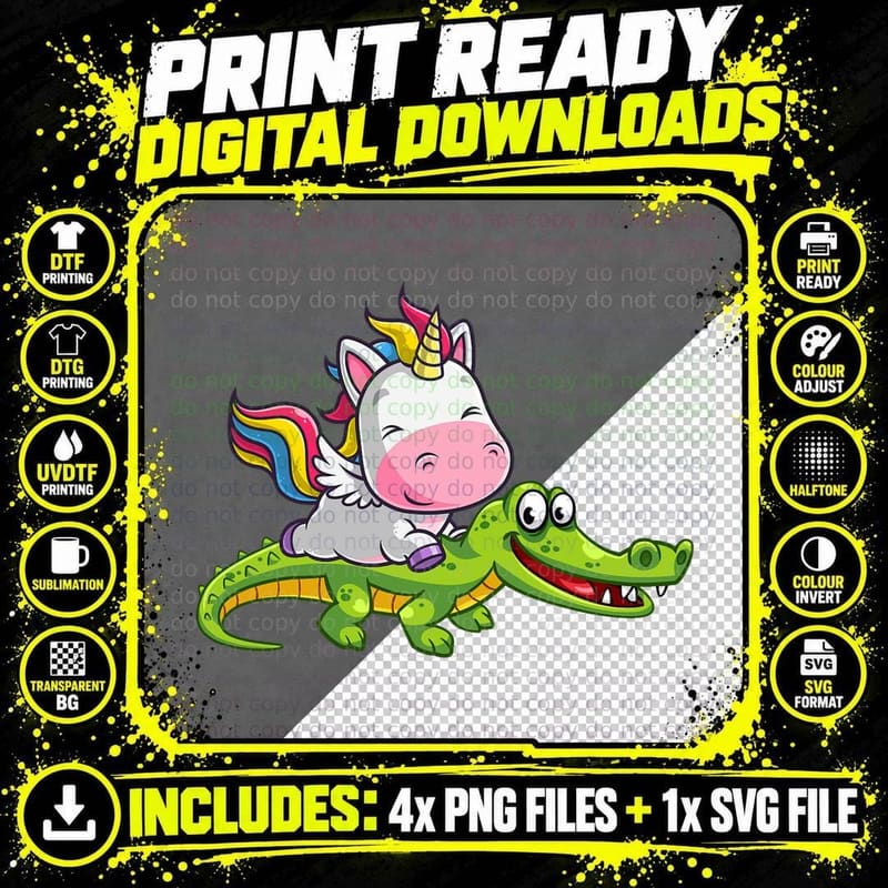 Unicorn Magical Alligator Reptiles Zoo Animals Top Png SVG Digital Bundle