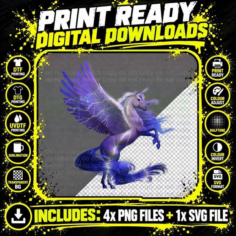 Unicorn Magical Mystical Purple Unicorn Pegasus Gift Png SVG Digital Bundle