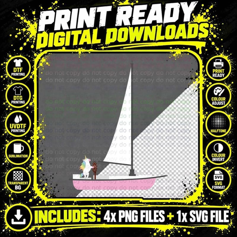 Unicorn Sailing Boat T-Shirt, Fantasy Nautical Png SVG Digital Bundle